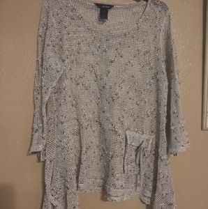 Ali Miles Tan Crochet Looking Top L EUC